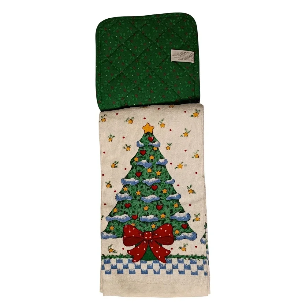 Vintage NOS B&D Christmas Tree Kitchen Dish‎ Towel & Pot Holder Set